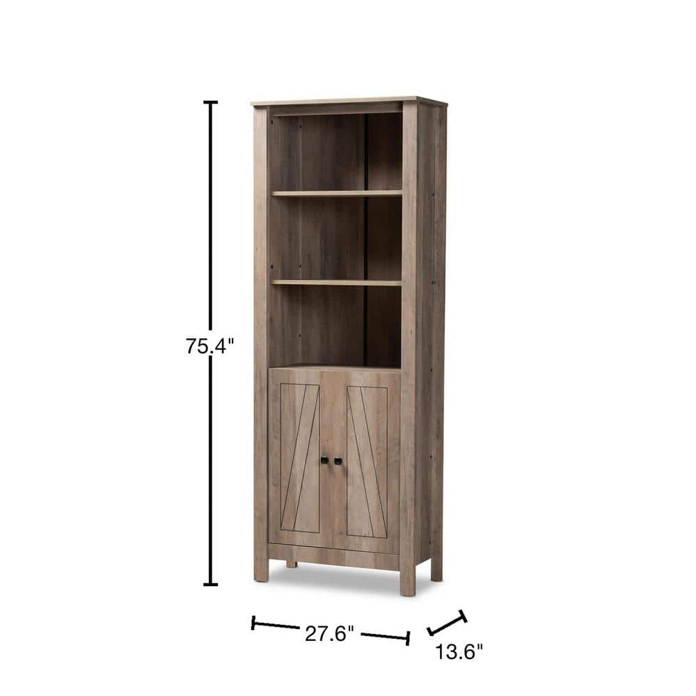 Baxton Studio Derek 75.4 in. Rustic Oak 5-Shelf Standard Bookcase 179-11283-HD