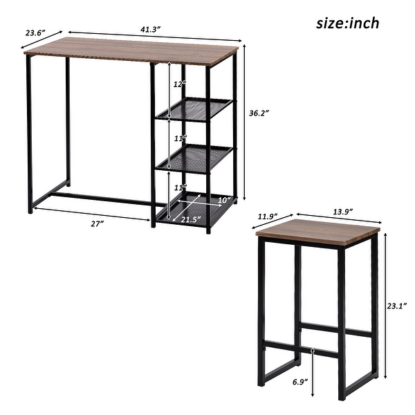 Nestfair 3-Piece Retro Pub Set with Countertop and Bar Stools