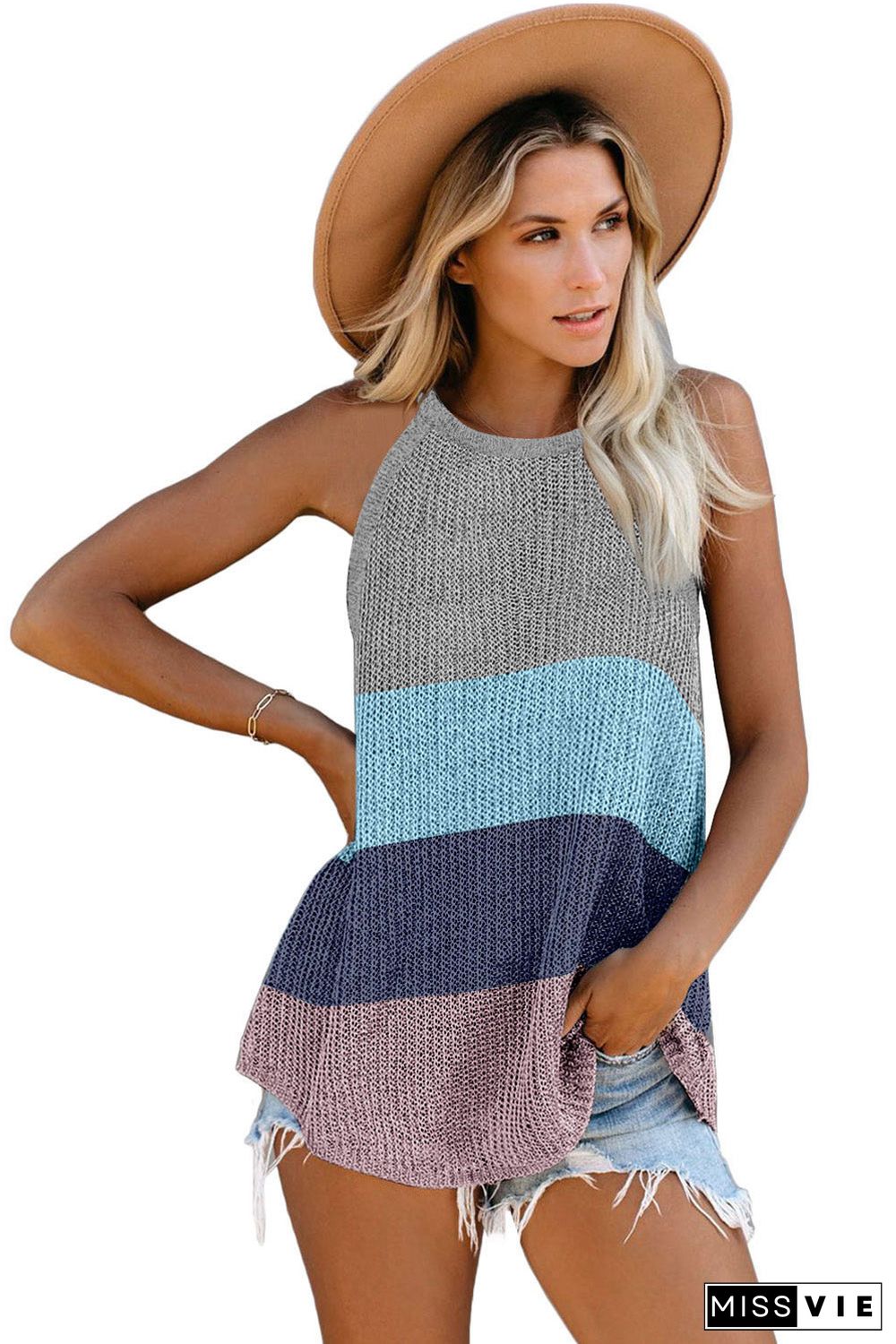 Color Block Striped Knit Tank Top