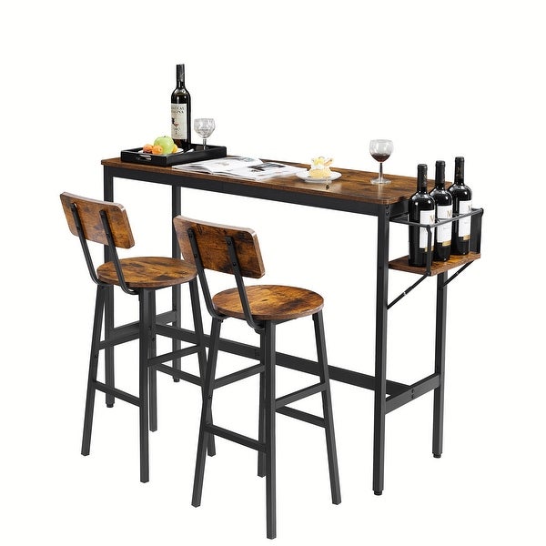 3pcs Industrial Style Bar Table Set with Wine Bottle Storage Rack