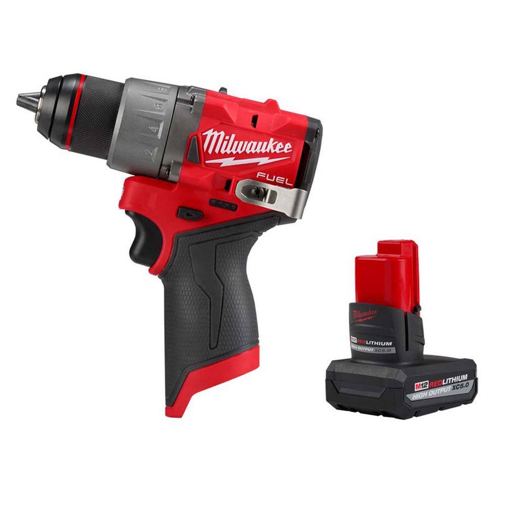 MW M12 FUEL 12-Volt Lithium-Ion Brushless Cordless 12 in. Drill Driver with High Output 5Ah Battery 3403-20-48-11-2450