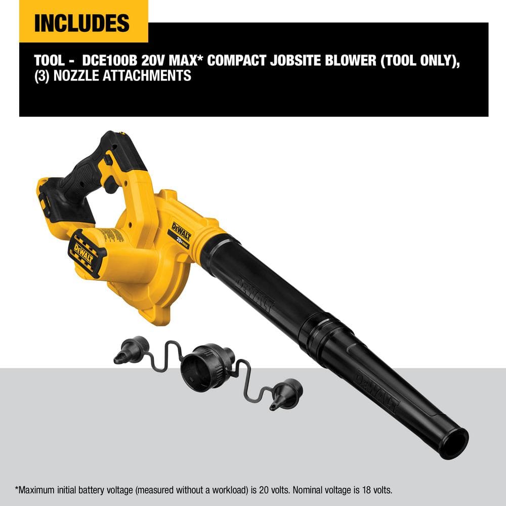 DEWALT 20V MAX Cordless Compact Jobsite Blower 135 MPH 100 CFM (Tool Only) DCE100B