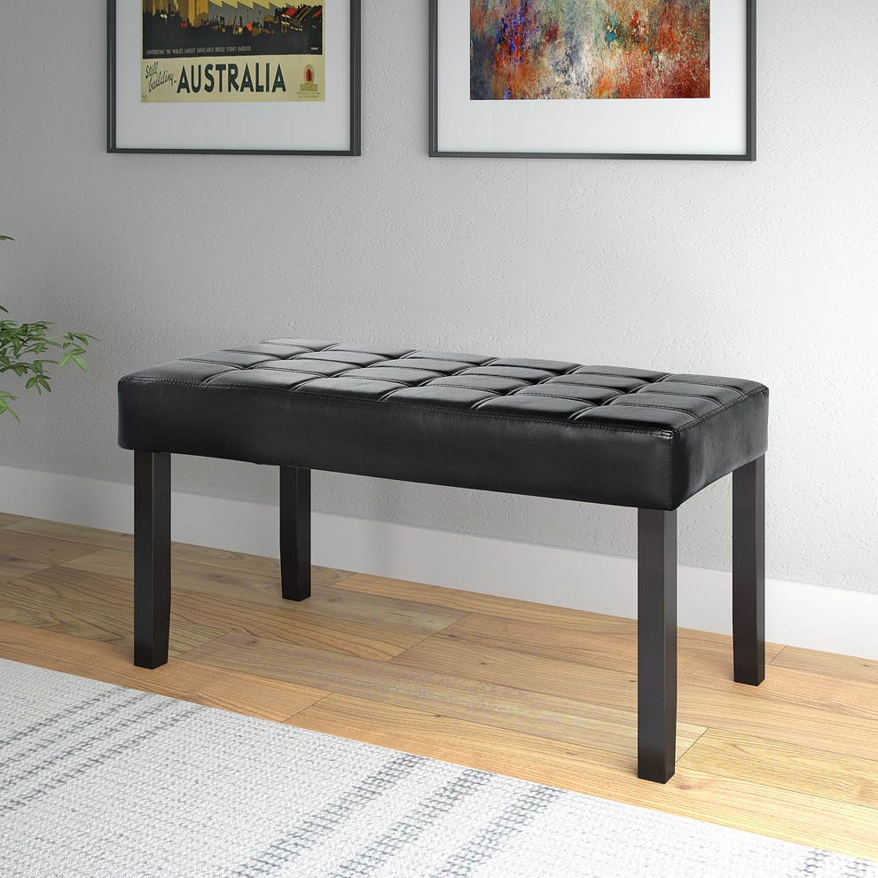 California 24 Panel Bench  Black Leatherette   Contemporary   Upholstered Benches   by CorLiving Distribution LLC  Houzz