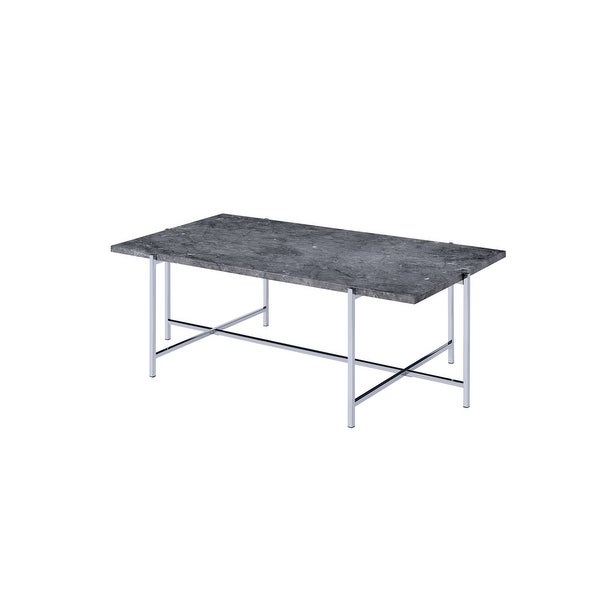 Modern Coffee Table，Faux Marble Top，Metal Base，Chrome Finish(Gray)