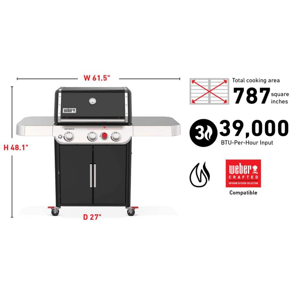 Weber Genesis E-325s 3-Burner Propane Gas Grill in Black with Built-In Thermometer 35310001