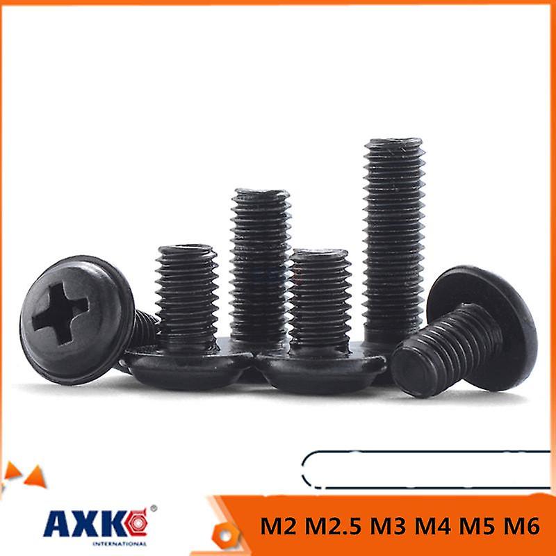 5/50pc Pwm M2 M2.5 M3 M4 M5 M6 Black Stainless Steel Cross Recessed Phillips Pan Round Head With Washer Padded Collar Screw Bolt