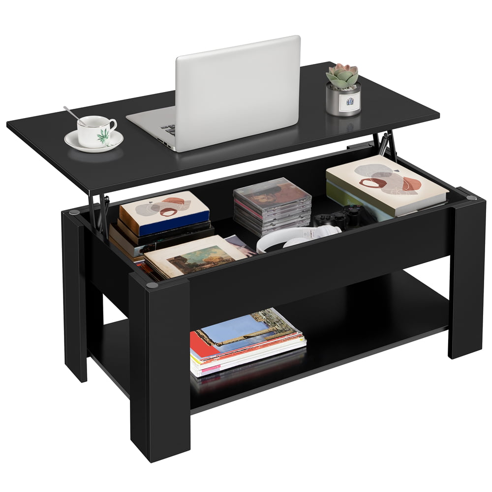 SMILE MART Modern Lift Top Coffee Table with Hidden Compartment & Storage, Black