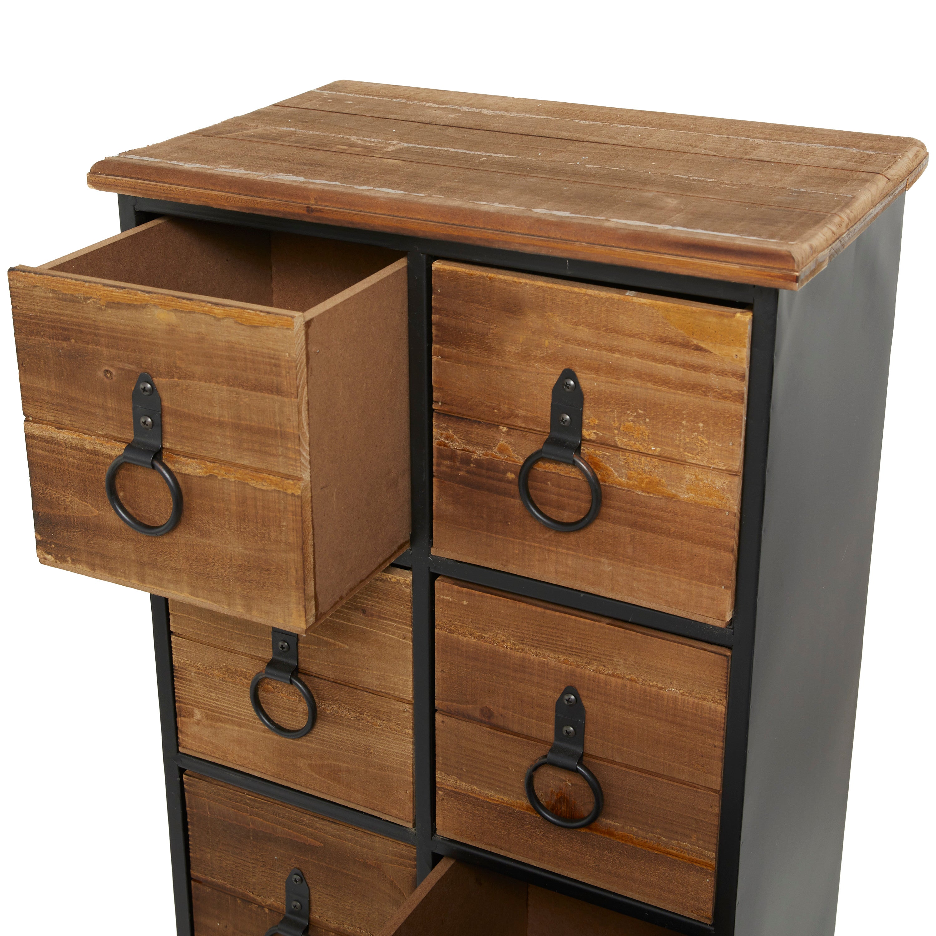 DecMode Rustic Brow Wood Chest with Black O Ring Handles, 19