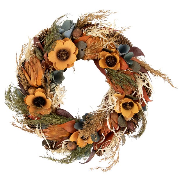 Northlight Sunflower And Straw Artificial Fall Harvest Wreath 12 inch Unlit