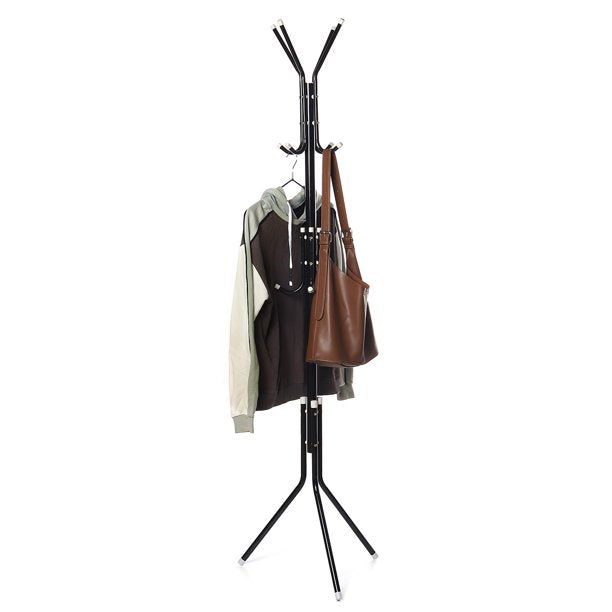 Standing Metal Coat Rack Hat Hanger 12 Hook for Jacket， Purse， Scarf Rack， Umbrella Tree Stand， Black