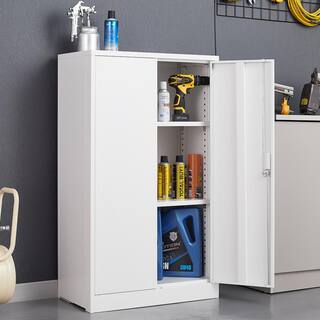 URTR White Folding File Cabinet with 2 Adjustable Shelves Metal Cabinet with 2-Doors and Lock for Office Garage Home T-02024-65