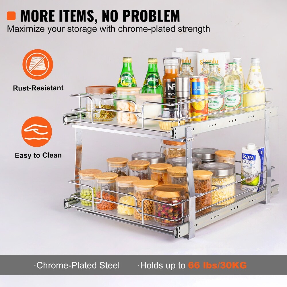 VEVOR 2 Tier 19x20in Pull Out Cabinet Organizer Heavy Duty Slide Out Pantry Shelvesfor Inside Kitchen Cabinet Bathroom