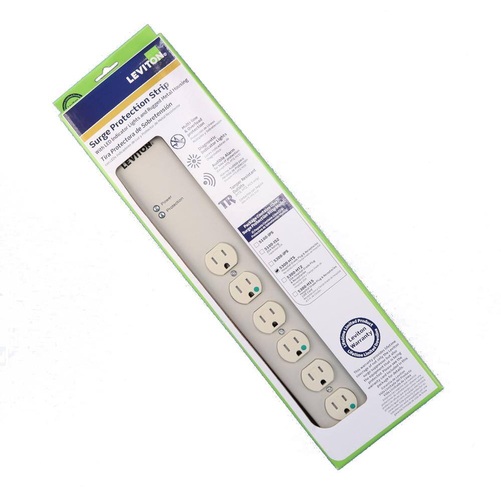 Leviton 15 Amp 6 ft. Hospital Grade Surge Protected 6-Outlet Tamper Resistant Power Strip Beige 5300-HTS