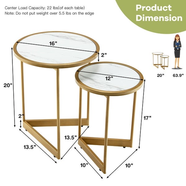 Gymax Round Nesting Table Set of 2 Modern Side End Table Space-saving