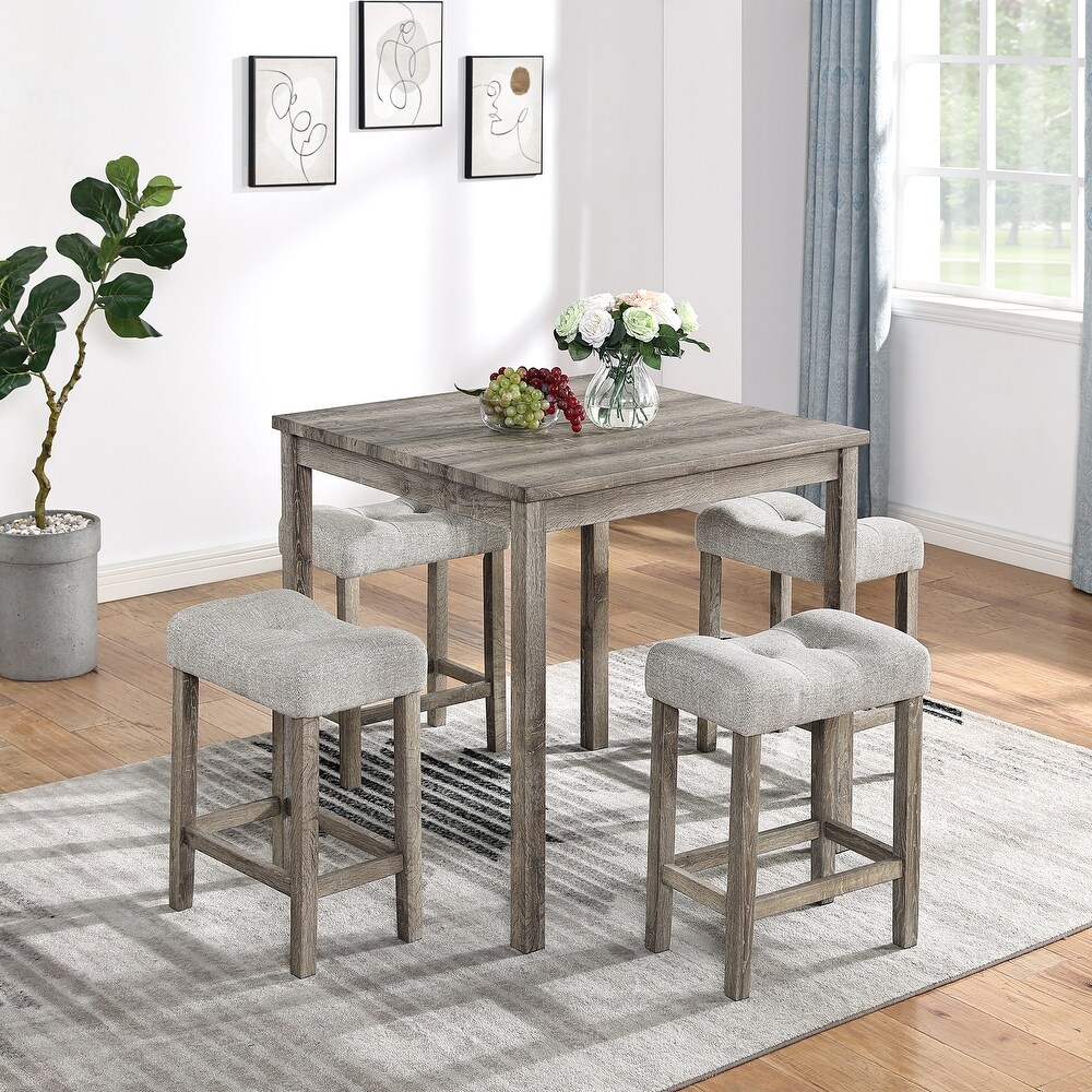 5 Piece Dining Table Set with 4 Bar Stool  Kitchen Wood Pub Bar Table and Chairs Set for Breakfast Nook Small Space  Brown