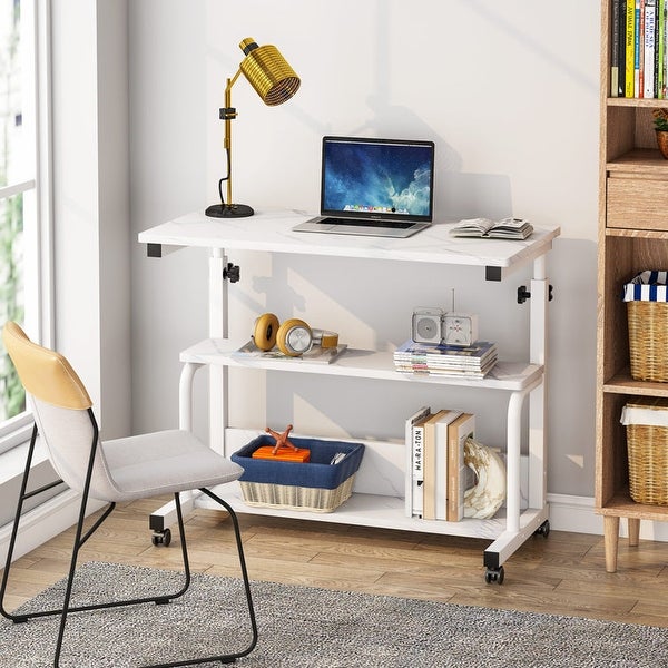 Portable Desk with Wheels， Height Adjustable Rolling Side Table for Bedside Sofa Couch