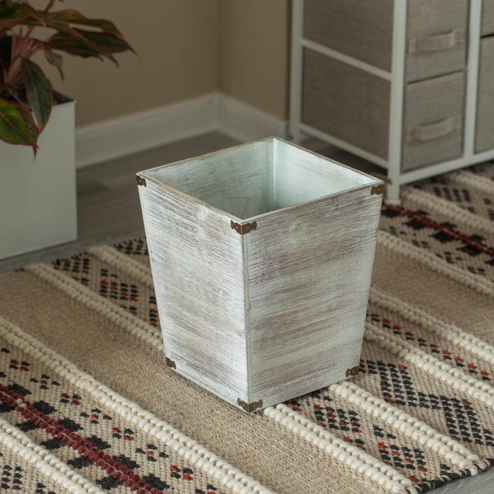 Vintiquewise Home Decorative Dark Grey Rustic Wood Trash Can Square Wastebasket Bin with Decorative Metal Brackets QI004221