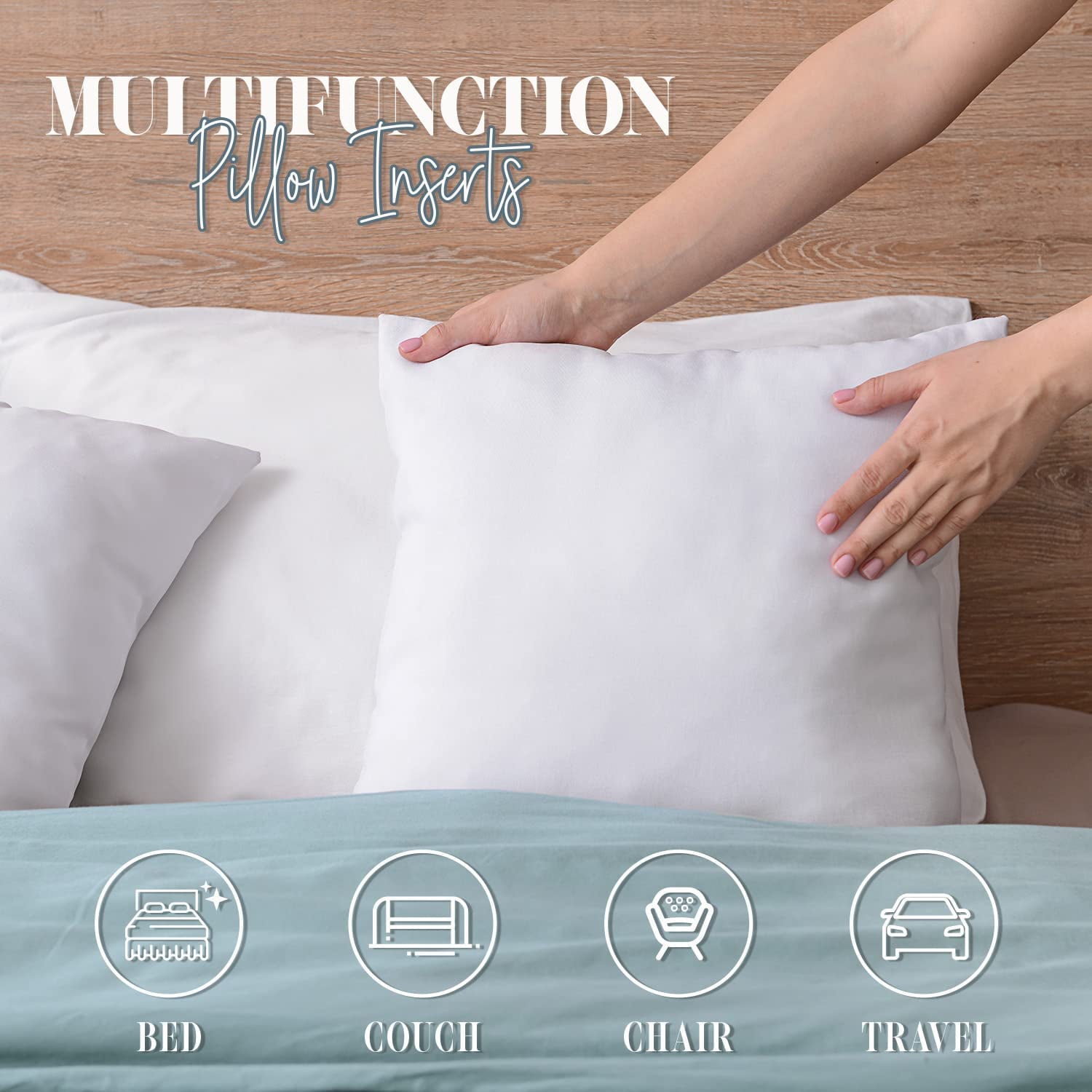 2-PACK Pillow Inserts 12 x 12 inch - Poly-Cotton Shell with Siliconized Fiber Filling - Squared Decorative Pillows for Couch and Bed, Made in USA, 12 x 12 inch