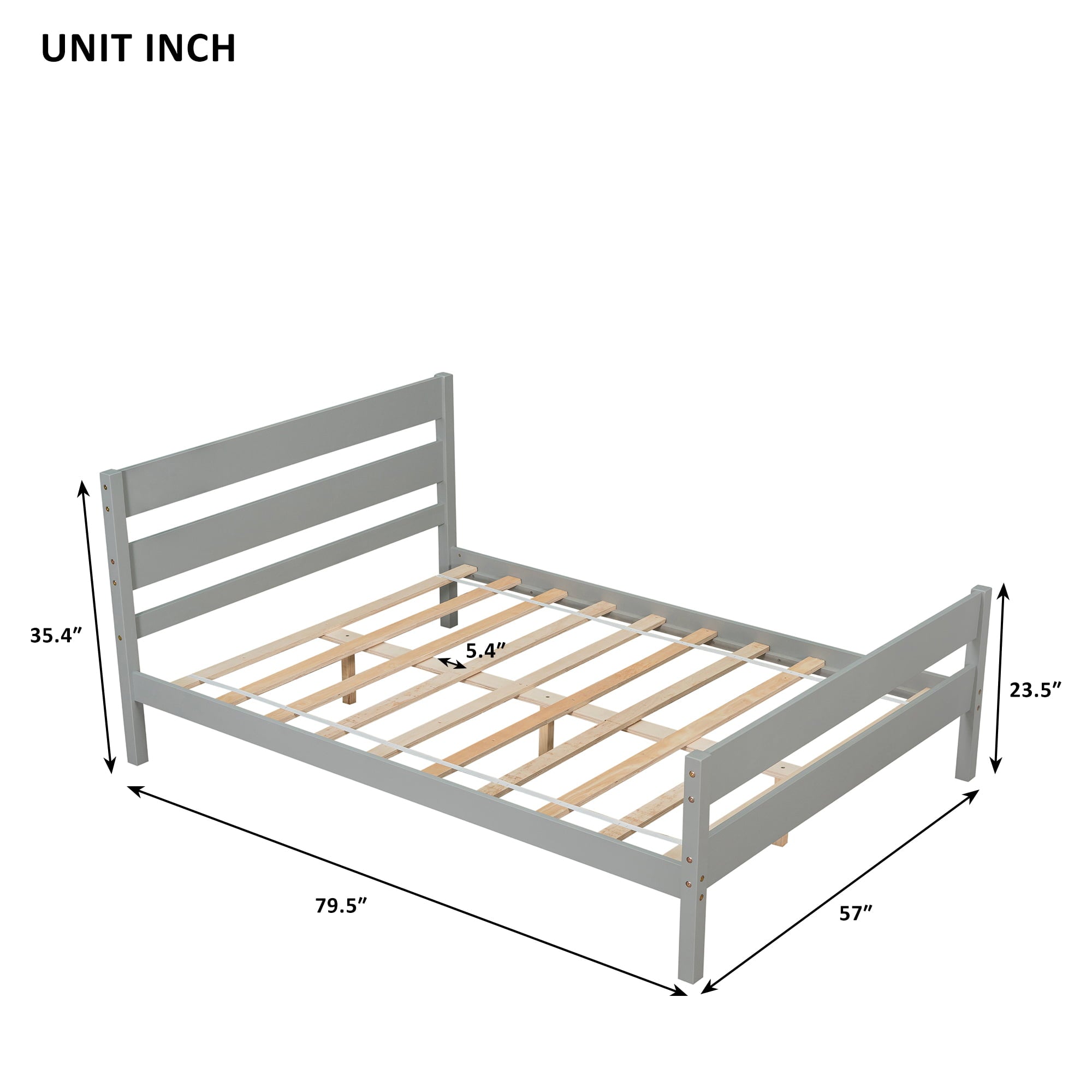 BTMWAY Full Bed Frame with Headboard and Footboard, Modern Wood Platform Bed for Kids Teens Adults, Strong Wooden Slats Support, Full Size Bed Frame No Box Spring Needed, Gray