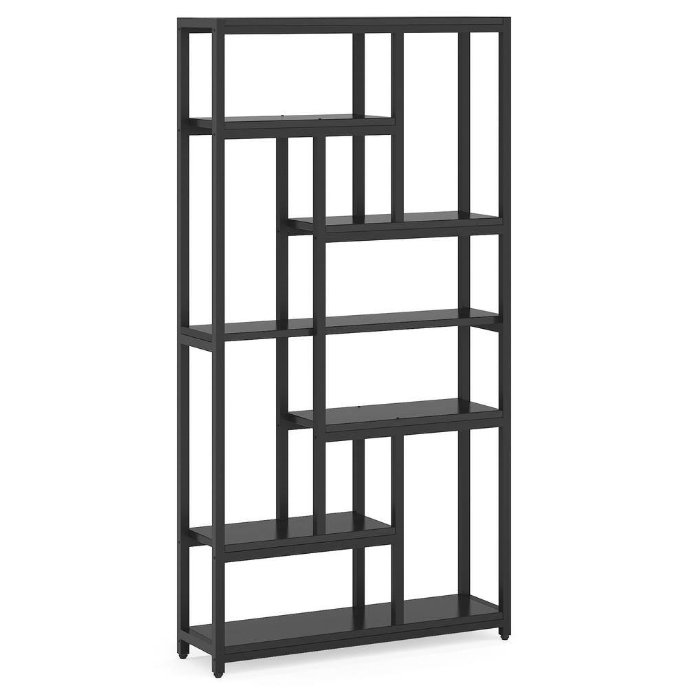 TRIBESIGNS WAY TO ORIGIN Obie 78.7 In. Modern Black Wood 10-Shelf Bookcase with Open Back 7-Tier Display Shelves Organizer for Home Office HD-GGU0078