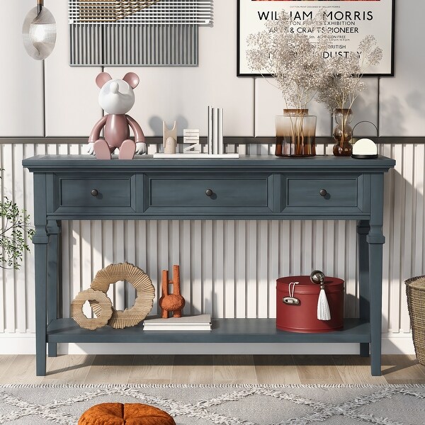 Console Table with Three Top Drawers and Open Style Bottom Shelf