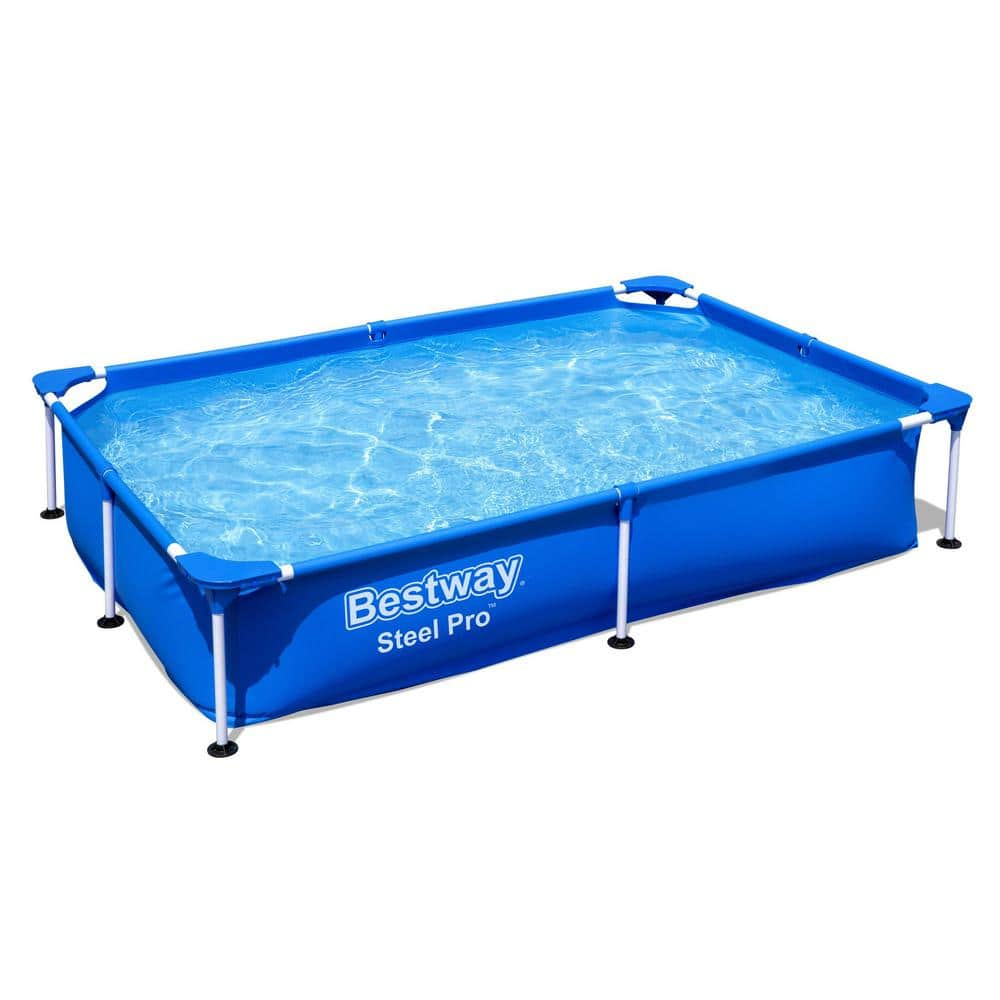 Bestway Pro 87 in. x 59 in. Rectangular 17 in. Deep Metal Frame Above Ground Pool 56545E-BW