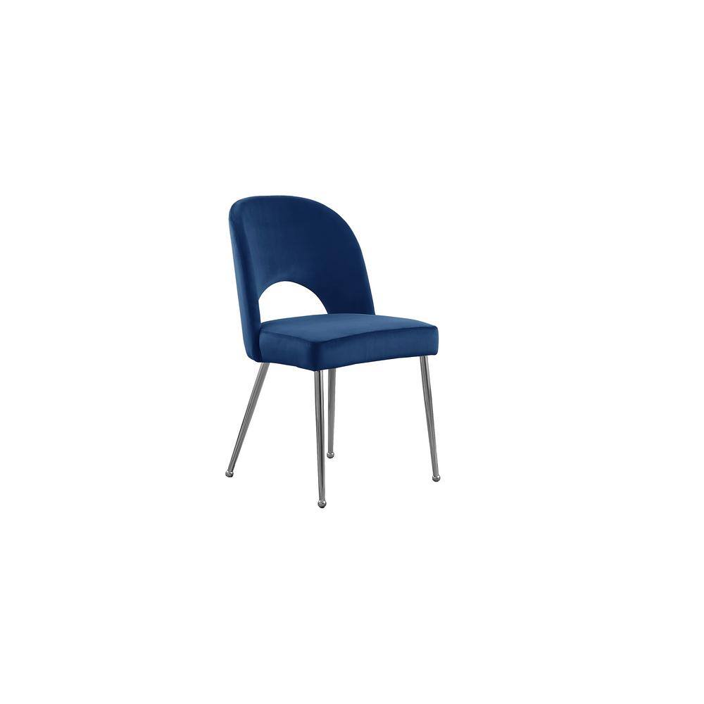 Best Quality Furniture Lois Navy Blue Velvet Upholstered Side Chair with Chrome Legs (Set of 2) SC221