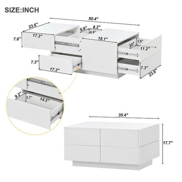 ON-TREND Extendable Coffee Table with 4 Drawers