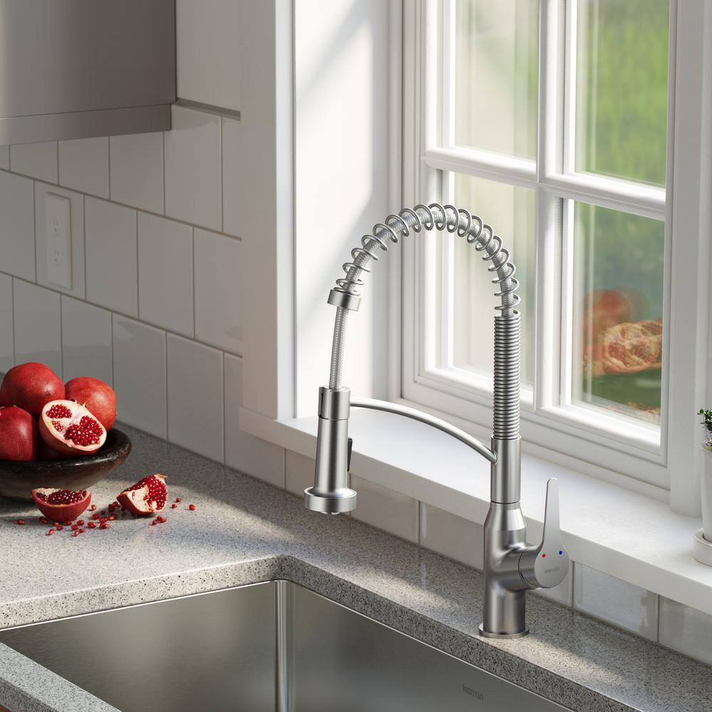 Karran Scottsdale Single Handle Pull Down Sprayer Kitchen Faucet in Stainless Steel KKF210SS