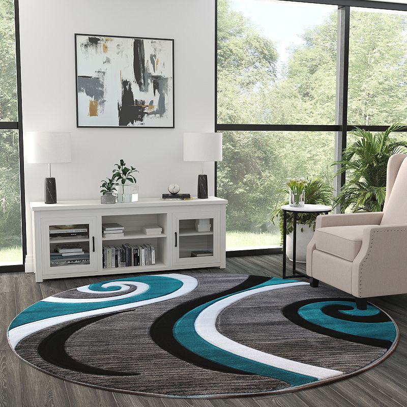 Masada Rugs Masada Rugs Sophia Collection 8'x8' Round Modern Contemporary Hand Sculpted Area Rug in Turquoise