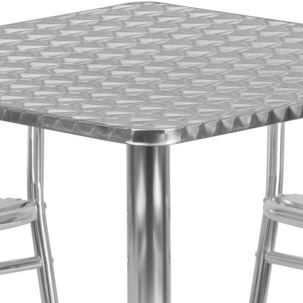 27.5'' Square Aluminum Indoor-Outdoor Table Set with 4 Slat Back Chairs - White - Overstock - 36052860