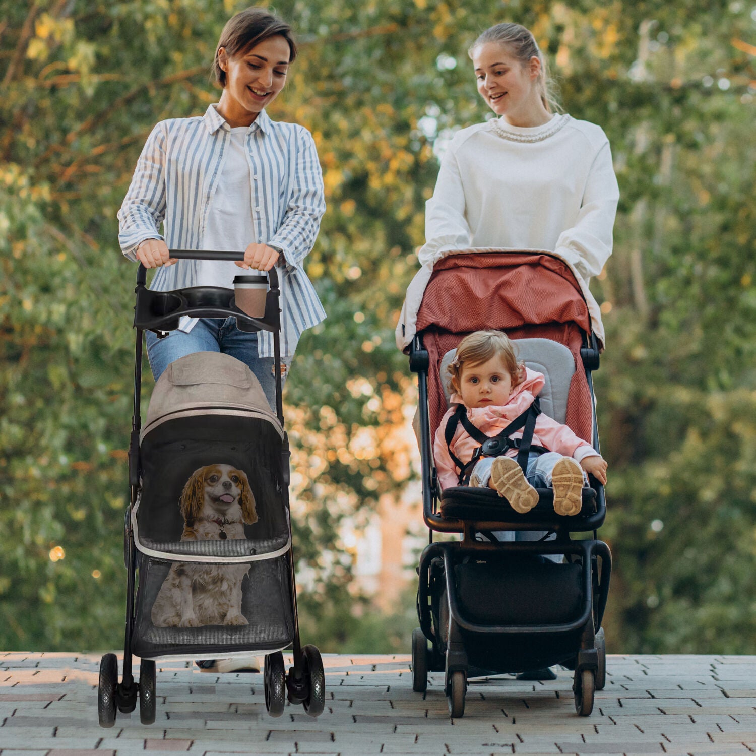 Critter Sitters Grey Foldable Pet Stroller for Small Dogs/Cats with Breathable Scratch Resistant Mesh Windows | Cup Holders | Storage Pockets | Lockable Wheels | Safety Leash | Animal Transportation