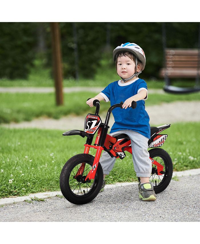 Qaba Kids Balance Bike， Motor Bike Style， Big Tire Push Bike， Soft Handles