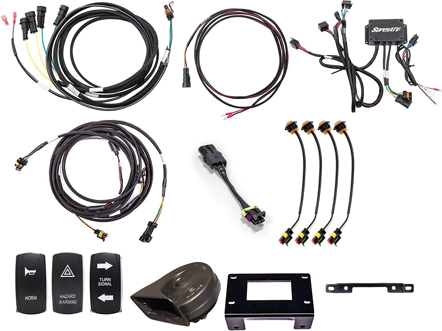 SuperATV Turn Signal Kit for 2020+ Can|Am Defender HD5/HD8/HD10|Plug and Play Installation w/ 3 Rocker Switches|Uses stock rear brake lights and 4 Front LED Signals|TSK-CA-DEF-004-001