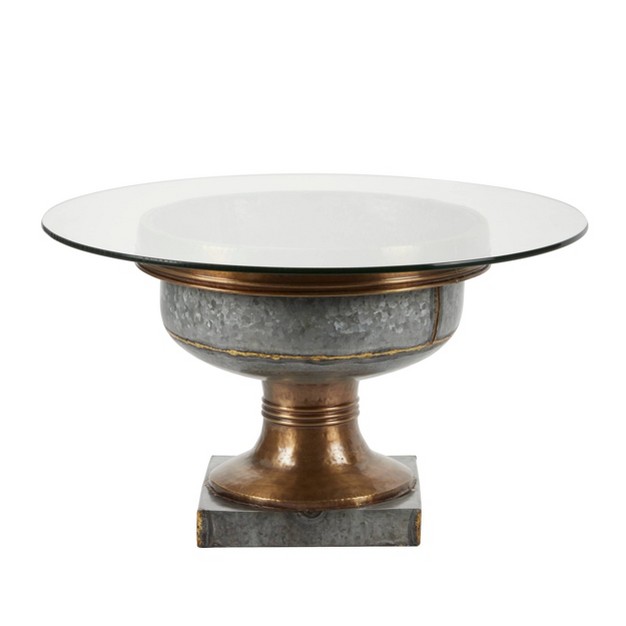 Coffee Table Round Glass And Metal Bronze And Gray Olivia amp May