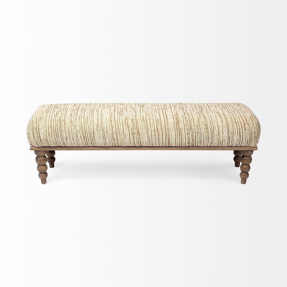 Alder II Cream Upholstered Seat w/ Wood Base Accent Bench   55\