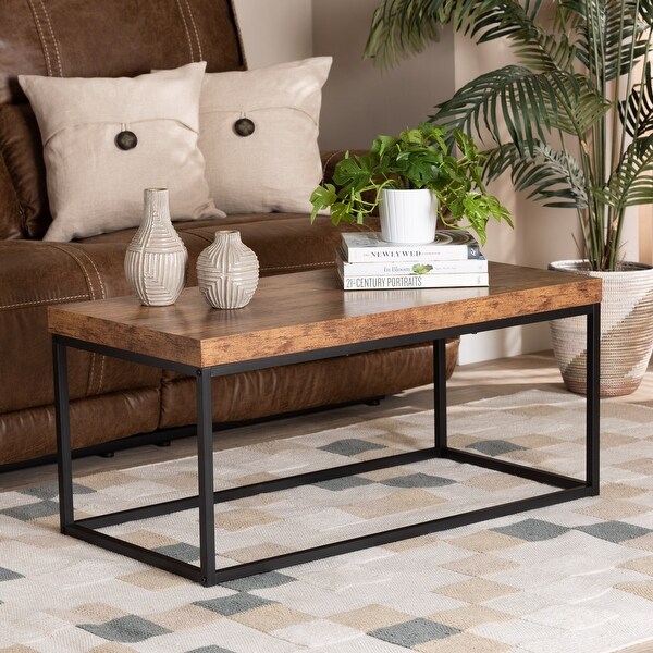 Bardot Industrial Wood and Metal Coffee Table-Walnut Brown/Black