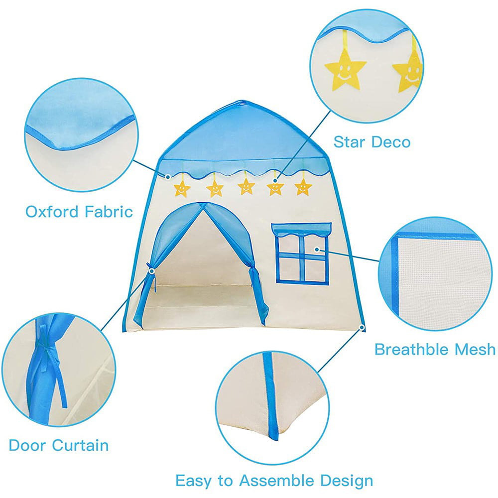 Kids Play Tent for Girls Boys 420D Oxford Fabric Princess Playhouse Blue Castle Play Tent Children Fairy Tale Teepee Tent Indoor Outdoor with Carry Bag, Star Lights NOT Included