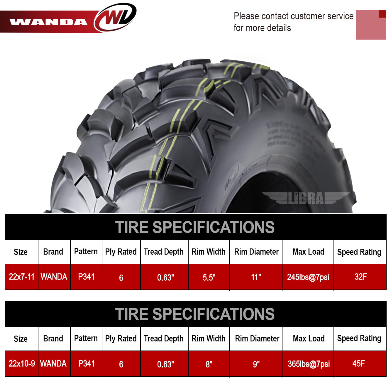 Set of 4 New AT MASTER ATV/UTV Tires 22x7-11 Front and 22x10-9 Rear /6PR P341 - 10250/10251