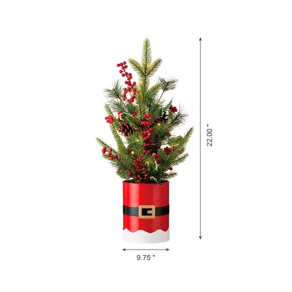 Glitzhome 22H Lighted Santa Belt Potted Table Tree