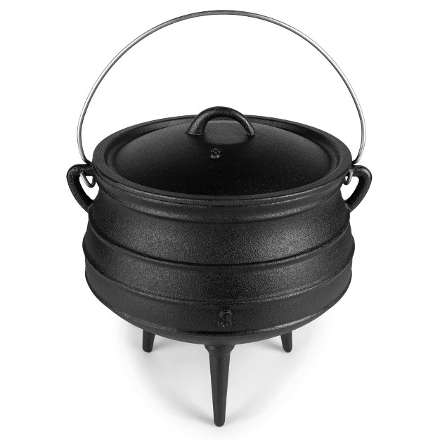 Bruntmor 8 Quarts Black Pre seasoned Cauldron Cast Iron Potjie Pot 3 Legs For Even Heat Distribution Premium Camping Cookware