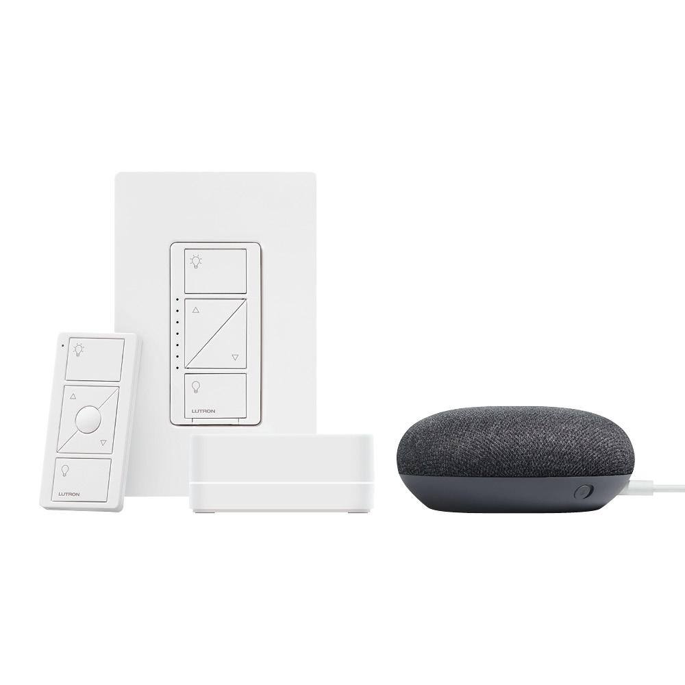 Lutron Caseta Smart Lighting Dimmer Switch Starter Kit w Google Home Mini Charcoal (CASETA1W-GMCHCL) CASETA1W-GMCHCL