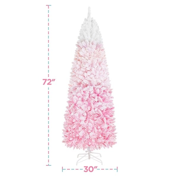 Yaheetech Prelit Flocked Pencil Artificial Christmas Tree Holiday Decoration Hinged Spruce