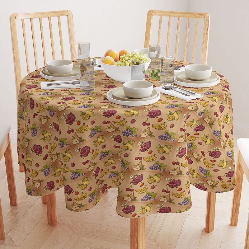 Round Tablecloth， 100% Polyester， 60 Round， Bunches of Fruit