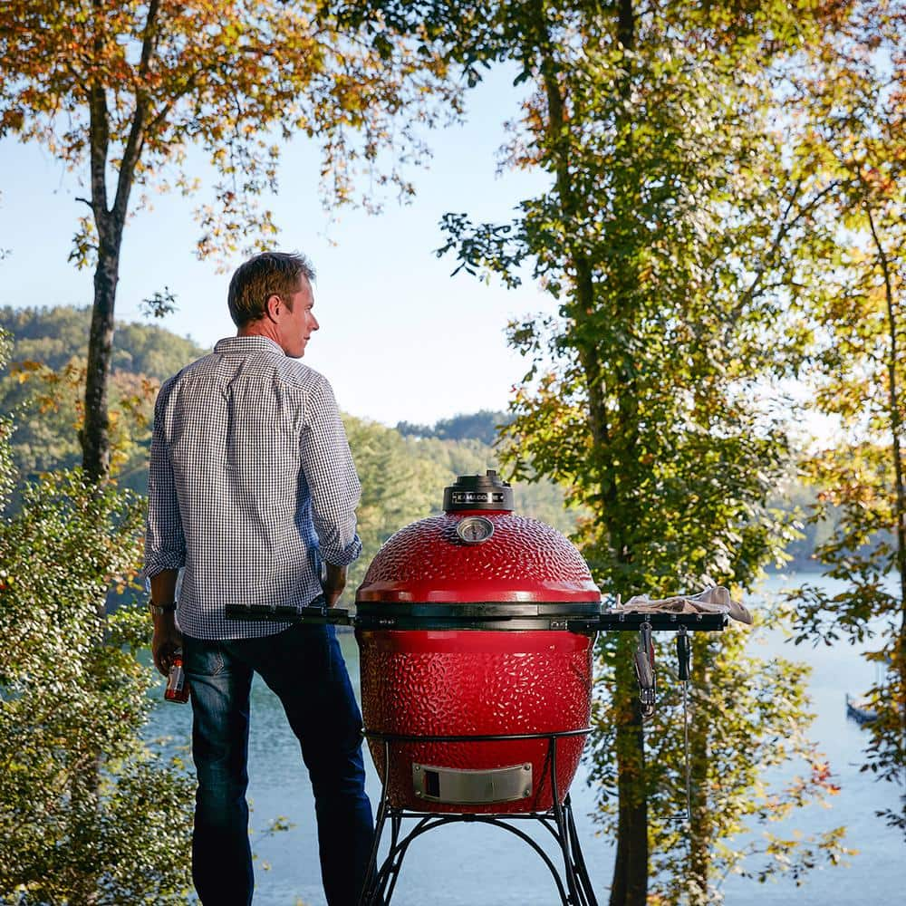 Kamado Joe Classic Joe I 18 in. Charcoal Grill in Red with Cart, Side Shelves, Grate Gripper, and Ash Tool KJ23RH