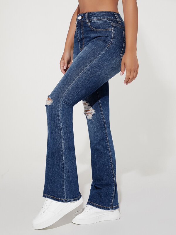 Ripped Bootcut Leg Jeans