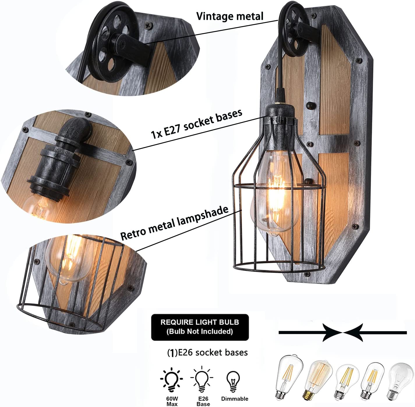 SHZICMY Outdoor Wall Lantern 1-Light Industrial Exterior Wall Mounted Sconce Lamp Porch Light