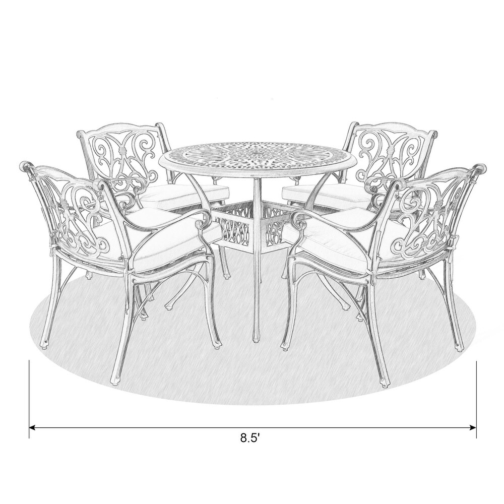 5 Piece Cast Aluminium Dining Set with Olefin Fabric Cushions (Includes Alternative Cushion Covers)