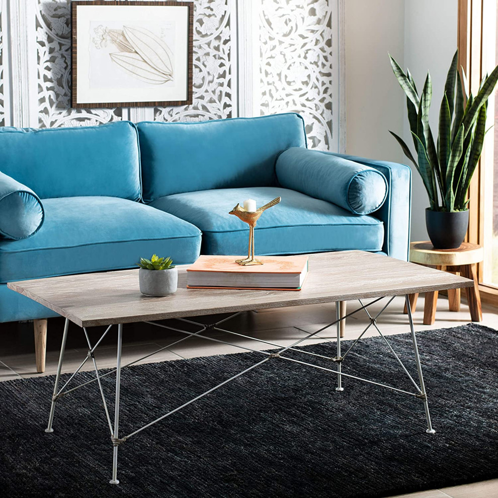 Contemporary Coffee Table  White Sleek Metal Base and Grey White Wash Top   Transitional   Coffee Tables   by Decor Love  Houzz