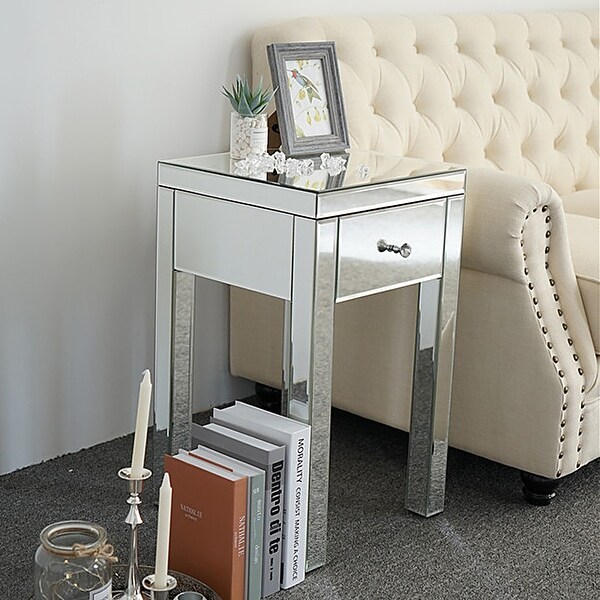 Modern 1 Drawer Mirrored Nightstand Bedside Table - - 33168075